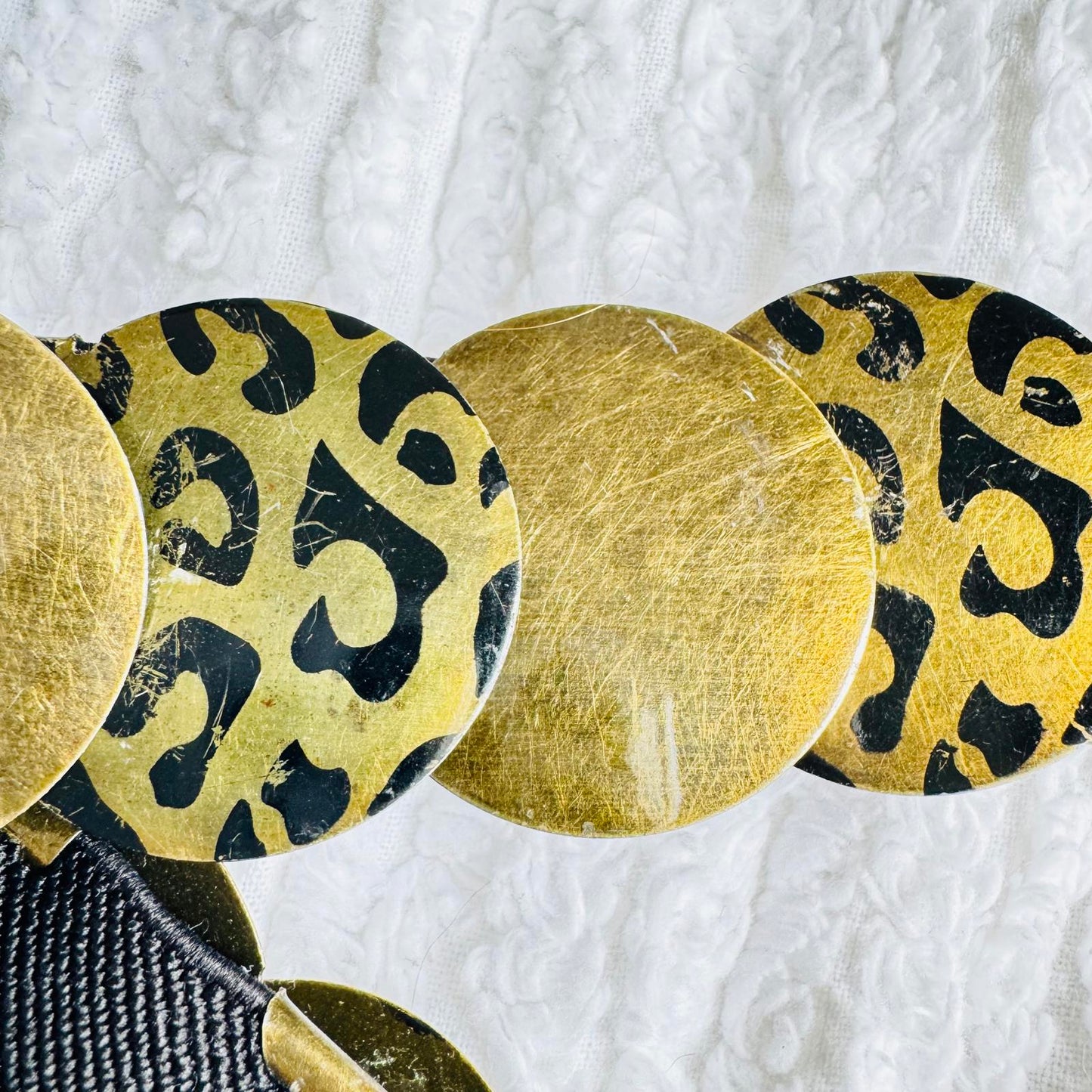 Stylish Gold & Black Leopard Print Stretch Belt Chunky Statement Belt
