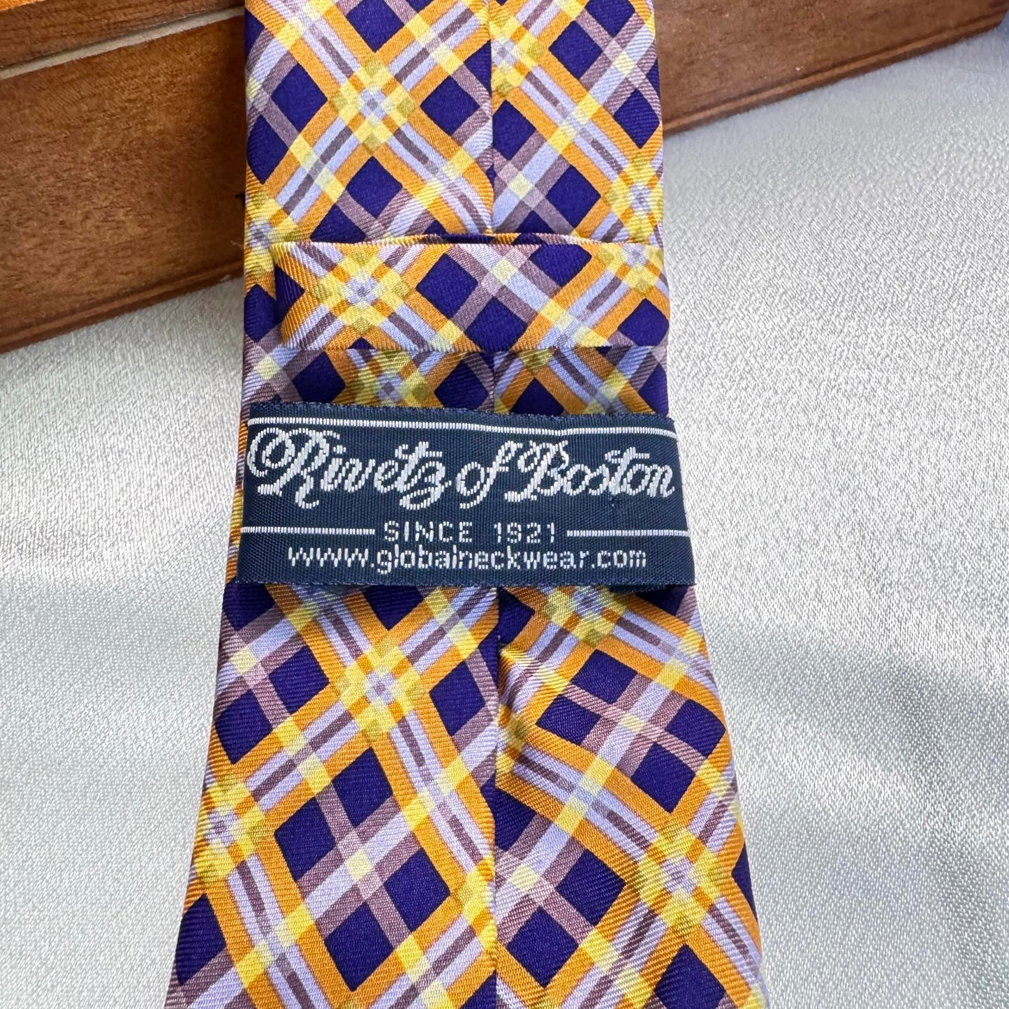 Rivets of Boston Silk Tie – Purple & Yellow Plaid – Handmade 100% Silk Necktie