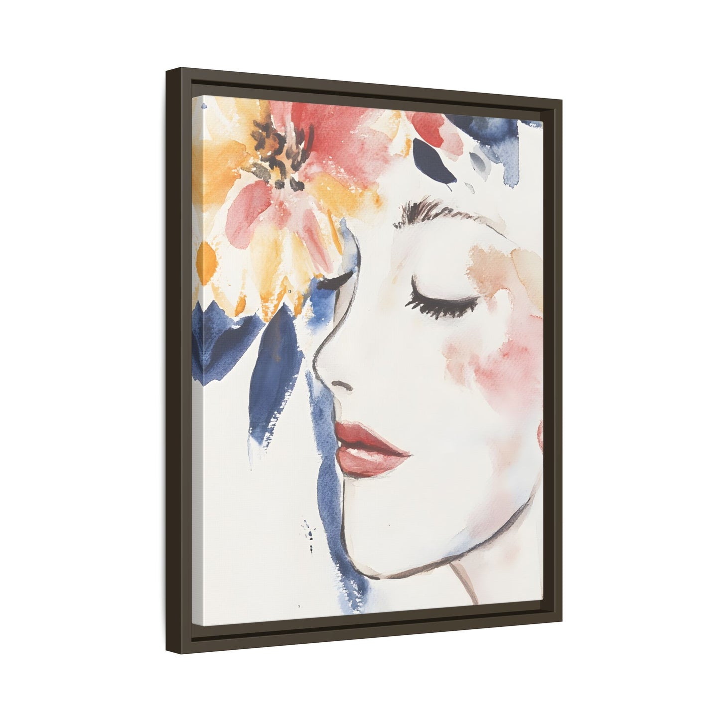 Multi-Color Framed Matte Canvas Art - Floral Face Portrait