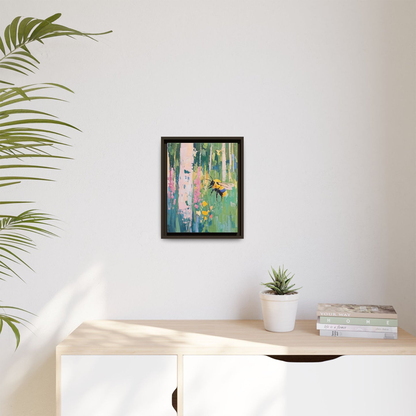 Bee Floral Canvas Art - Vibrant Framed Decor for Nature Lovers