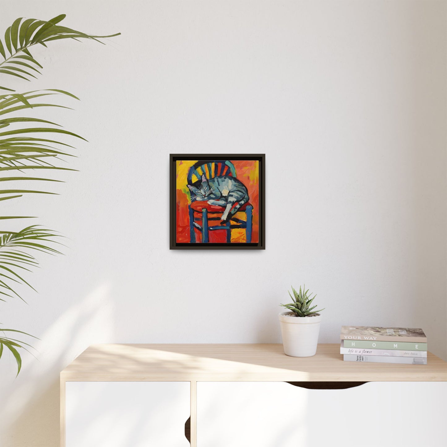 Colorful Cat Art Print - Framed Matte Canvas