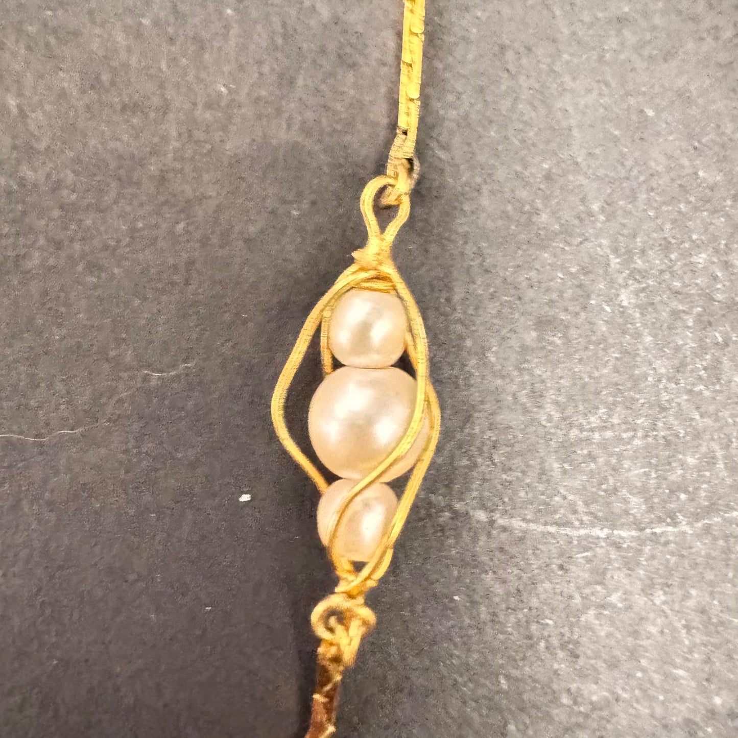 Gold Tone Pea Pod Necklace – Faux Pearl Beads, VTG Style Dainty Costume Jewelry