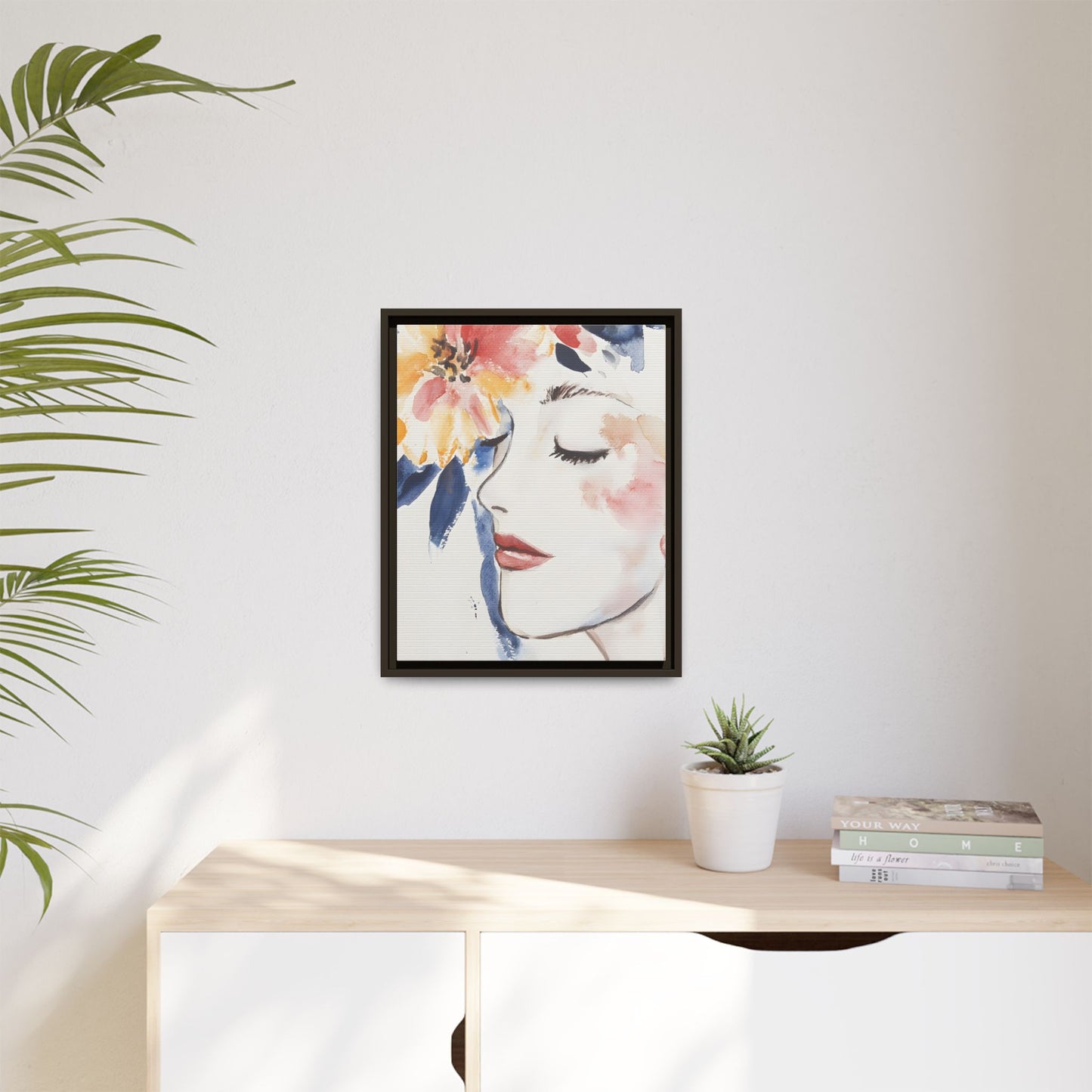 Multi-Color Framed Matte Canvas Art - Floral Face Portrait