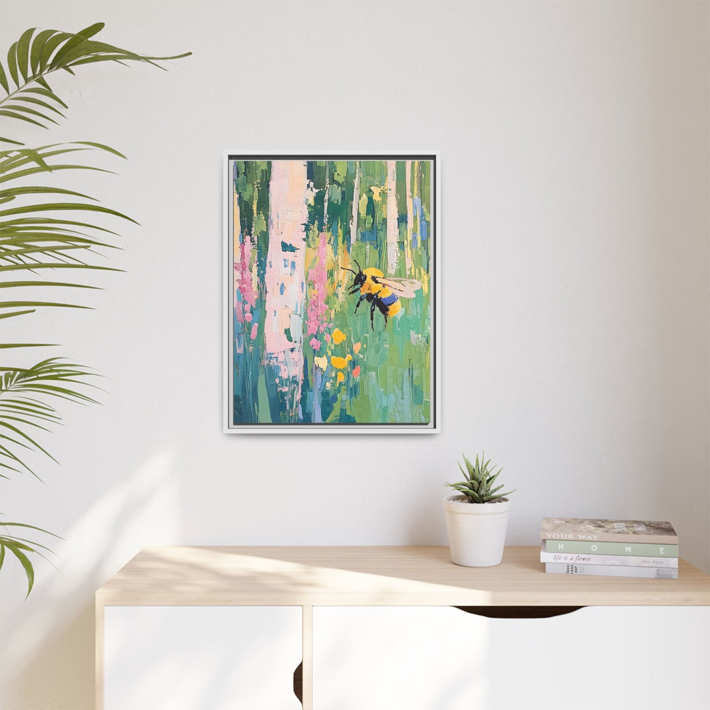 Bee Floral Canvas Art - Vibrant Framed Decor for Nature Lovers