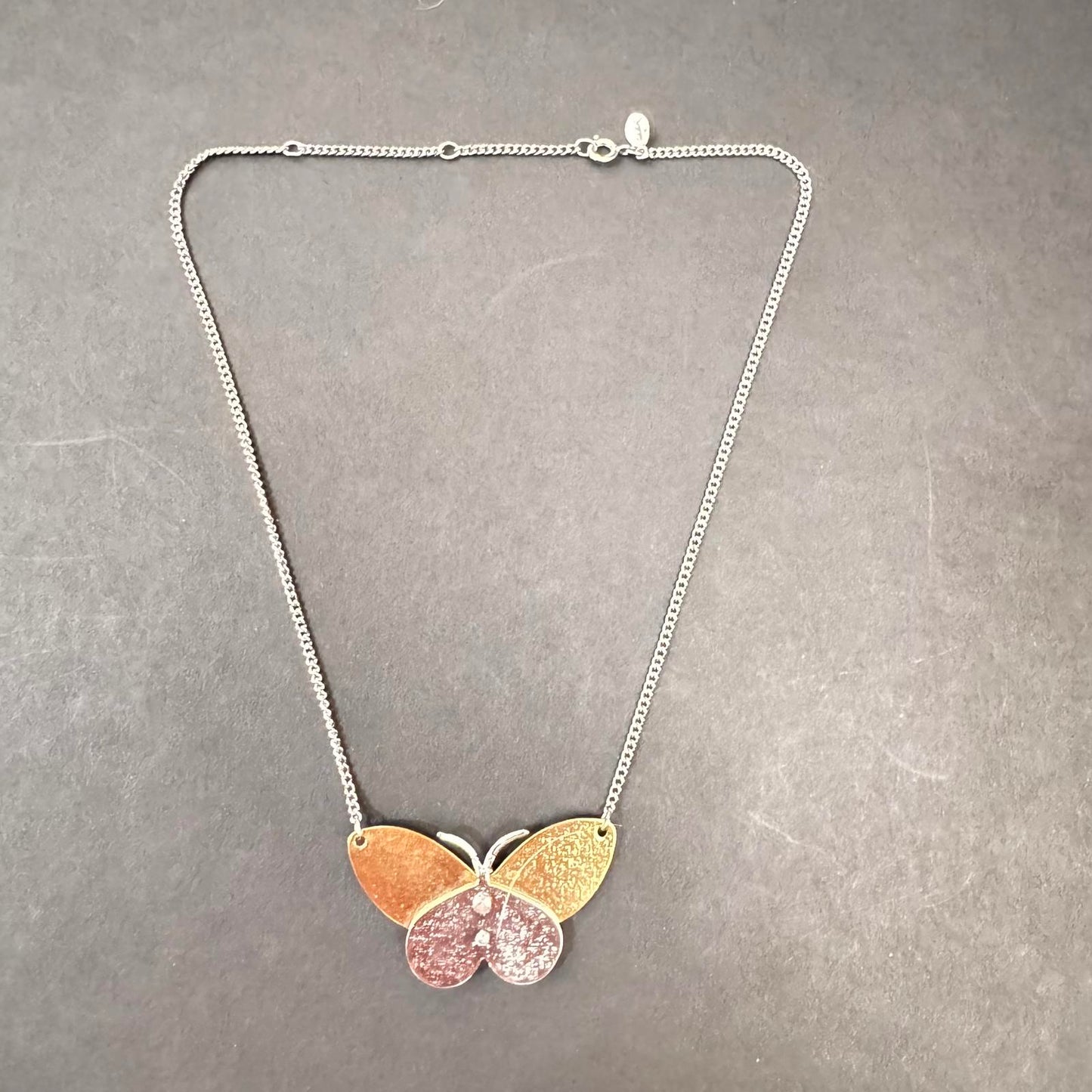 Signed Avon Butterfly Necklace – Mixed Metal Gold Silver Tone Statement