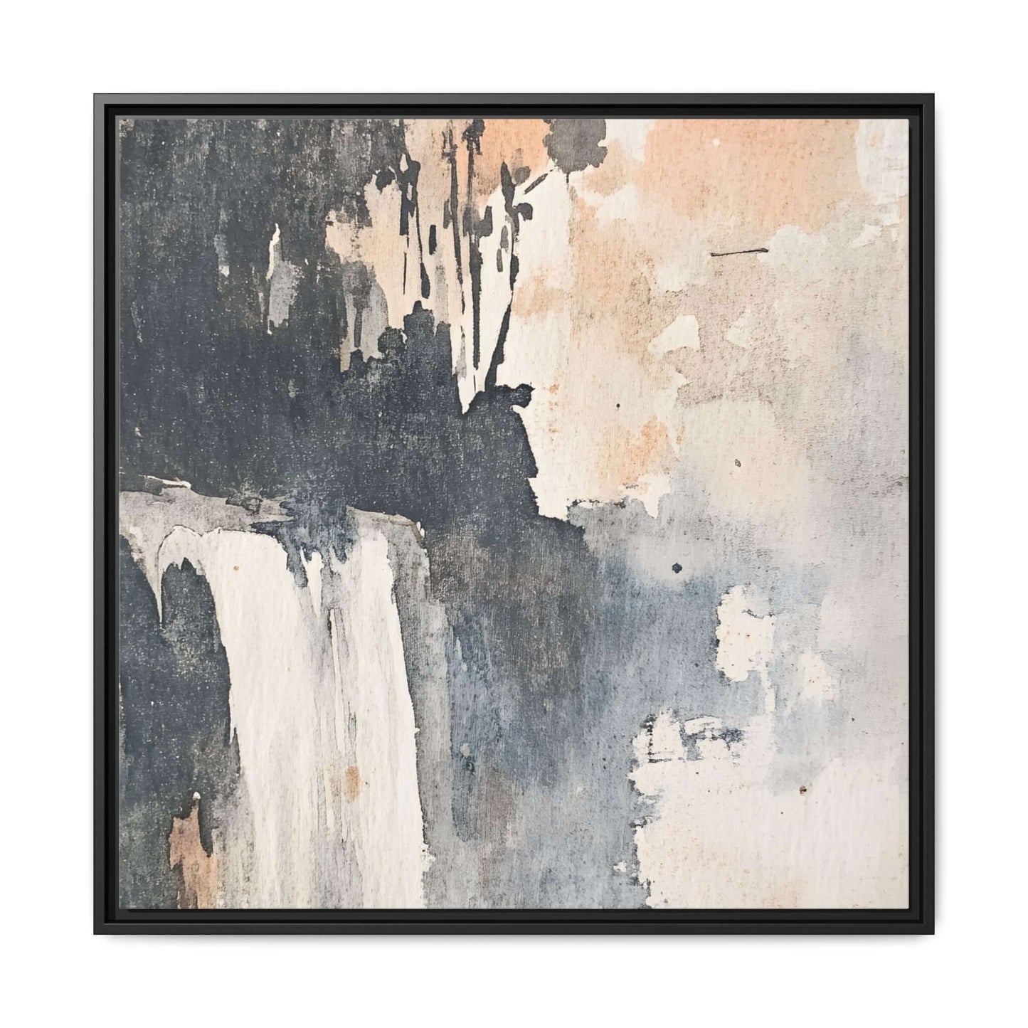 Framed matte canvas art print featuring an abstract waterfall design, suitable for home decor, in a square format.