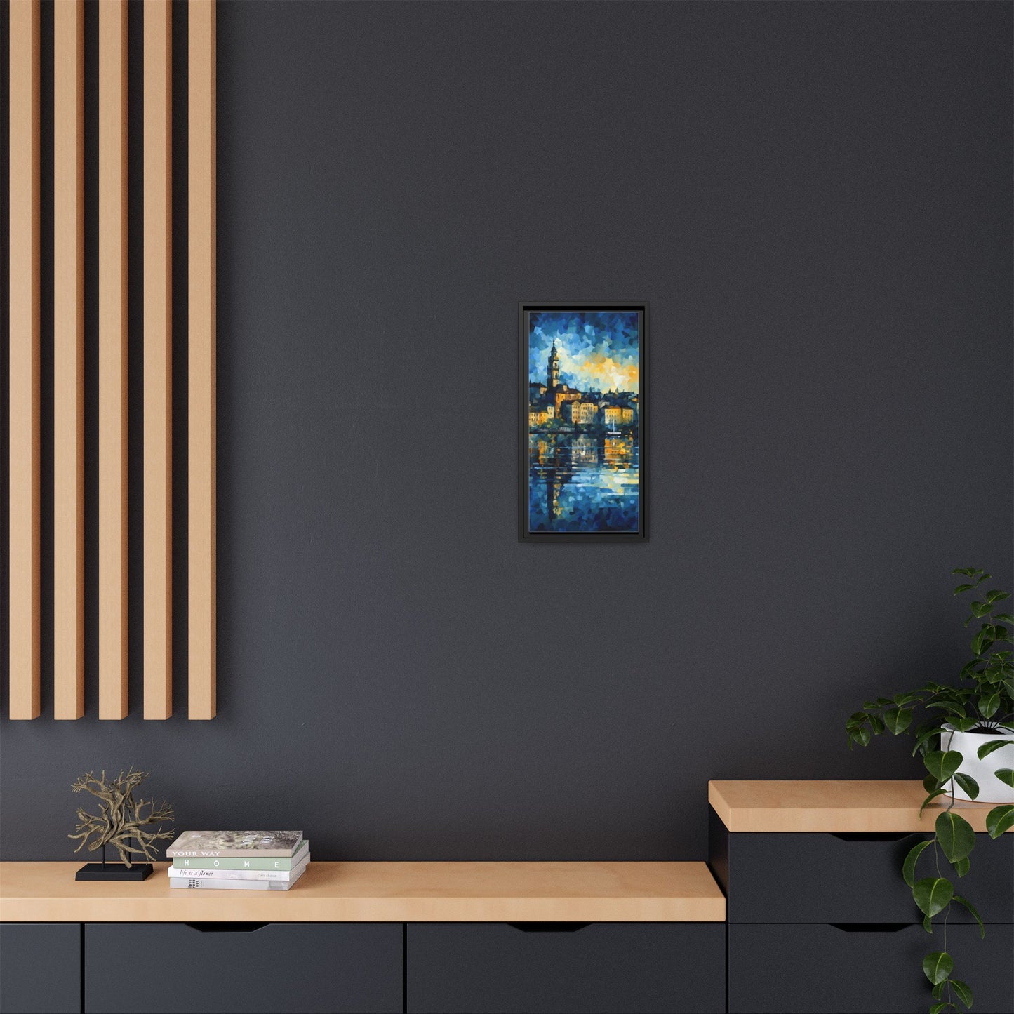 Colorful Framed Matte Canvas Art - Vibrant Cityscape Wall Decor