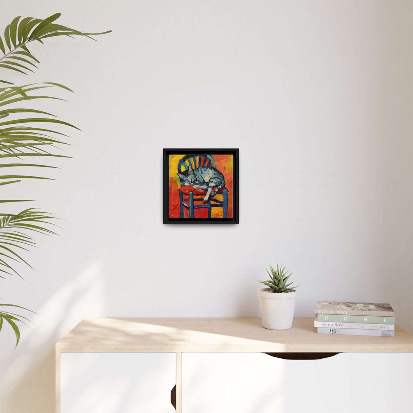Colorful Cat Art Print - Framed Matte Canvas