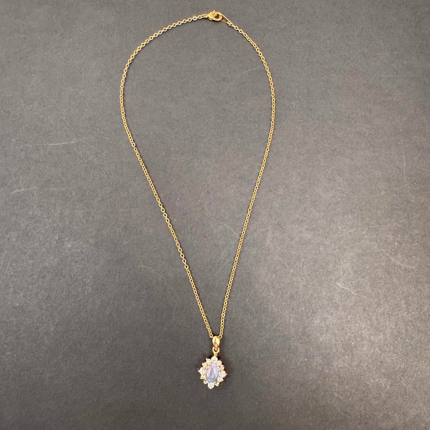 Signed SWK-E Faux Opal Pendant Necklace – Gold Tone, Vintage Style Sparkle Chain