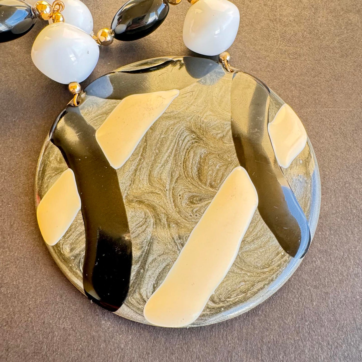 Elegant Multi-Colored Beaded Necklace with Statement Enamel Pendant