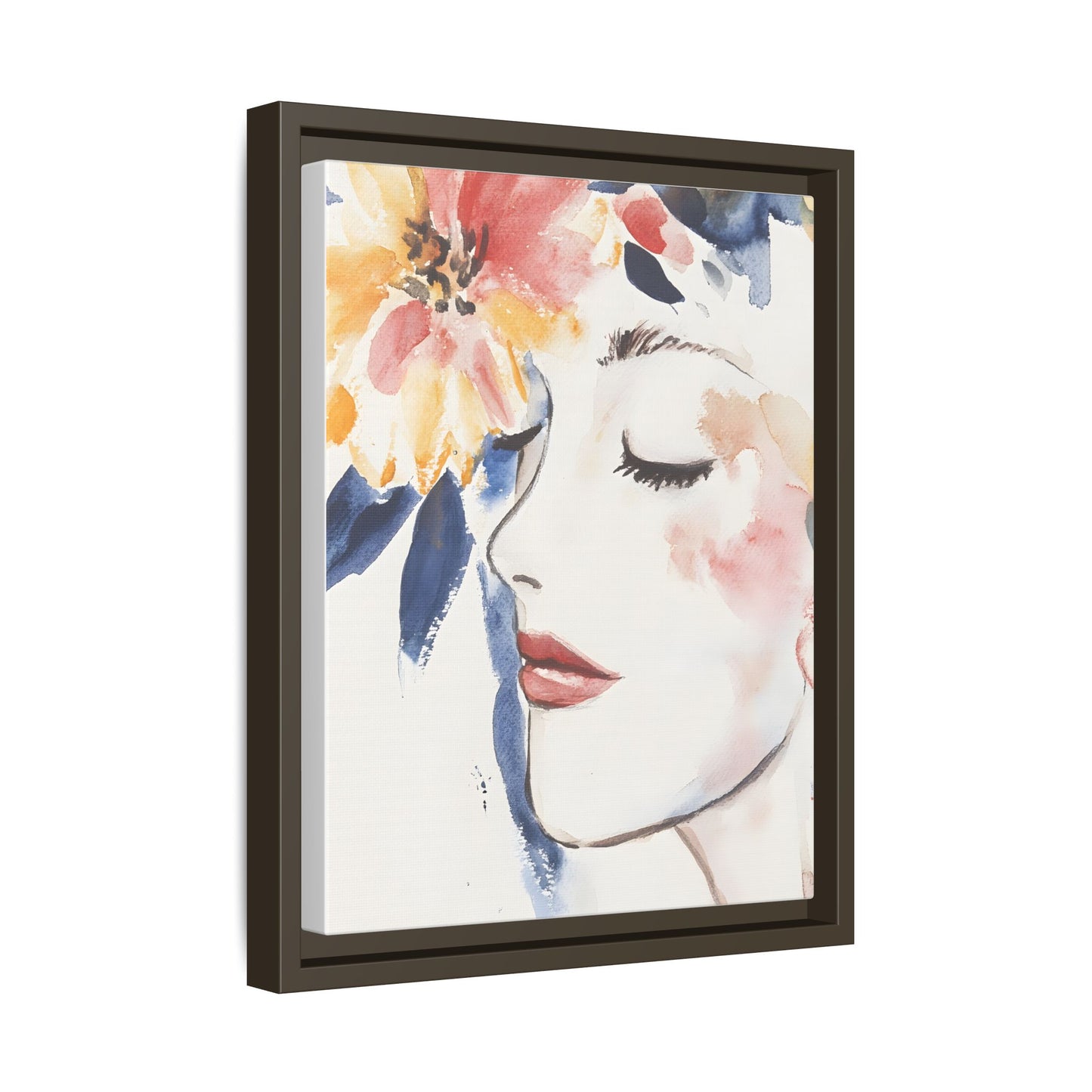 Multi-Color Framed Matte Canvas Art - Floral Face Portrait