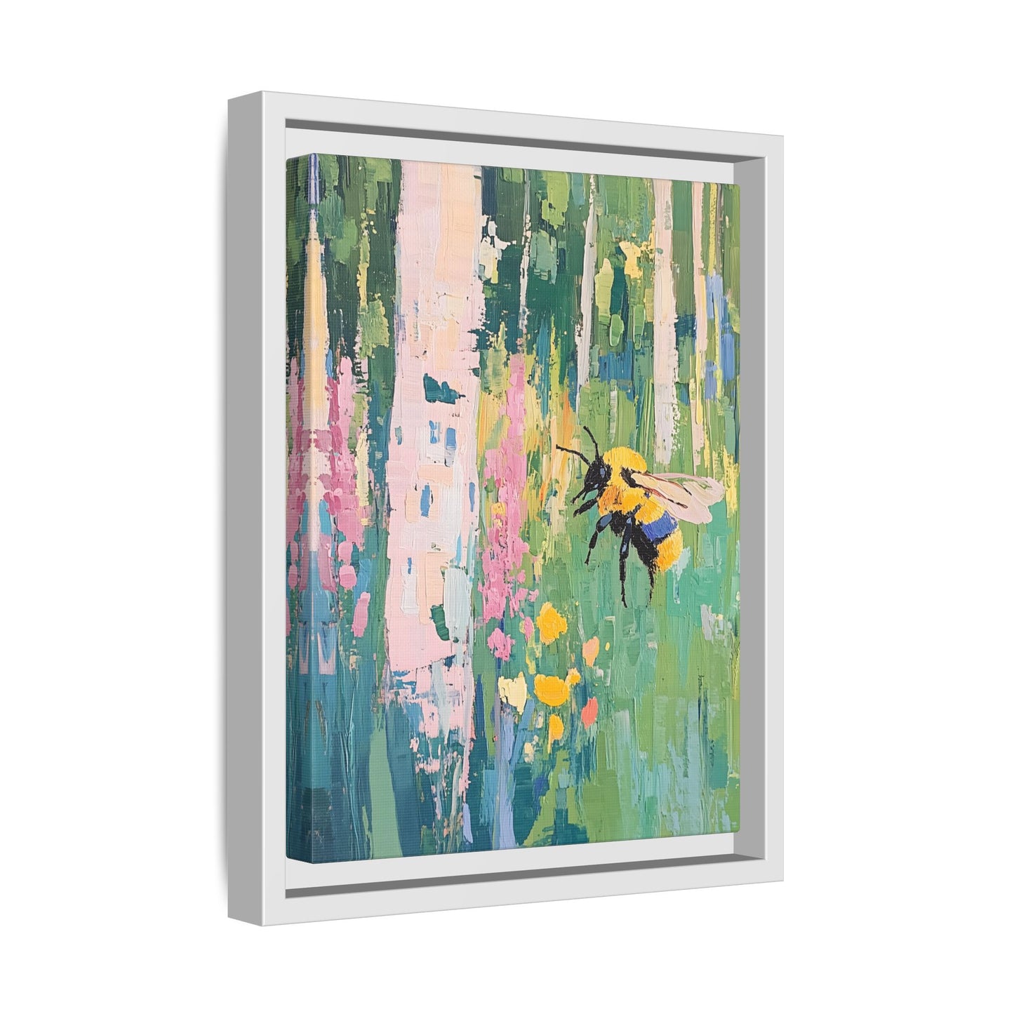 Bee Floral Canvas Art - Vibrant Framed Decor for Nature Lovers
