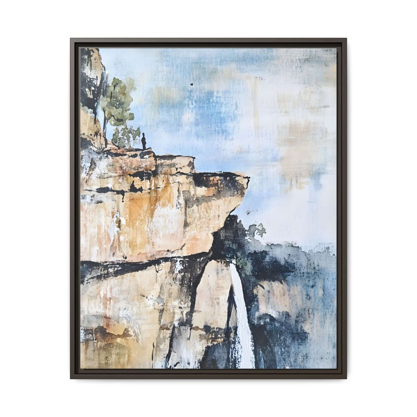 Impressionistic scenic landscape waterfall canvas wall art in elegant frame, perfect for adding serenity to living spaces.
