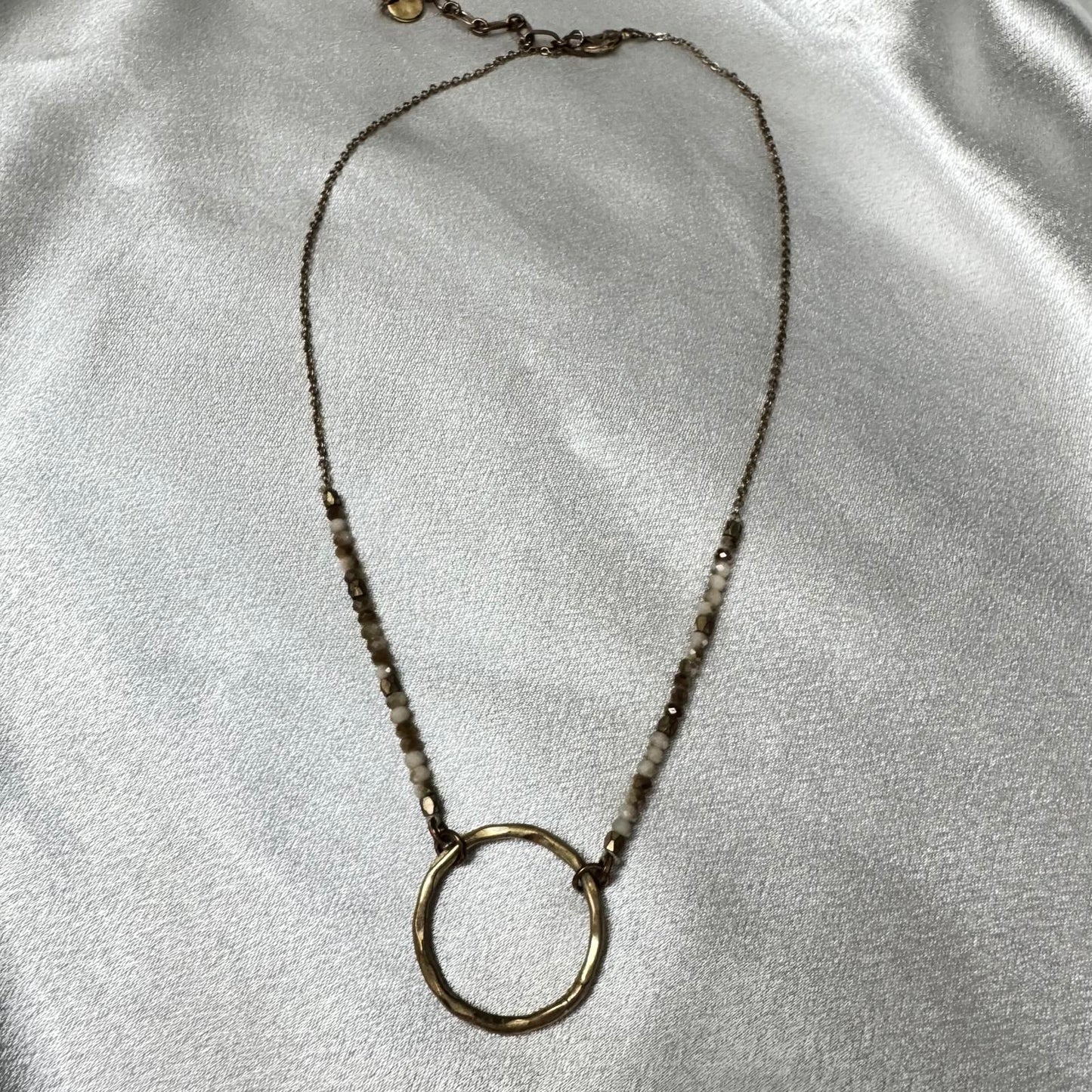 Boho Gold Tone Circle Necklace With Bead Accents with Chain Closure