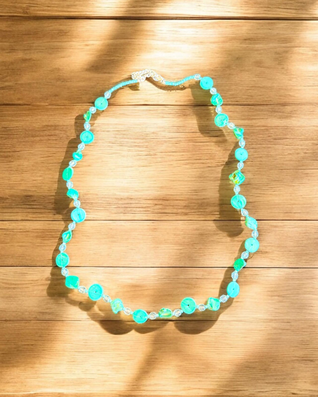 Elegant Turquoise Color Shell Beaded Necklace Beachy Boho