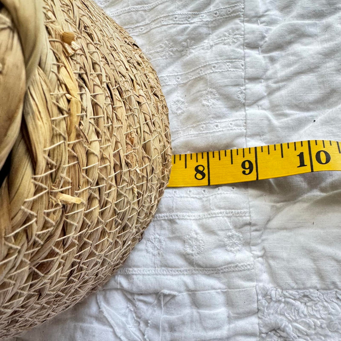 Handwoven Lidded Basket Natural Grass Storage Bin Boho Decor 10” Dome Top