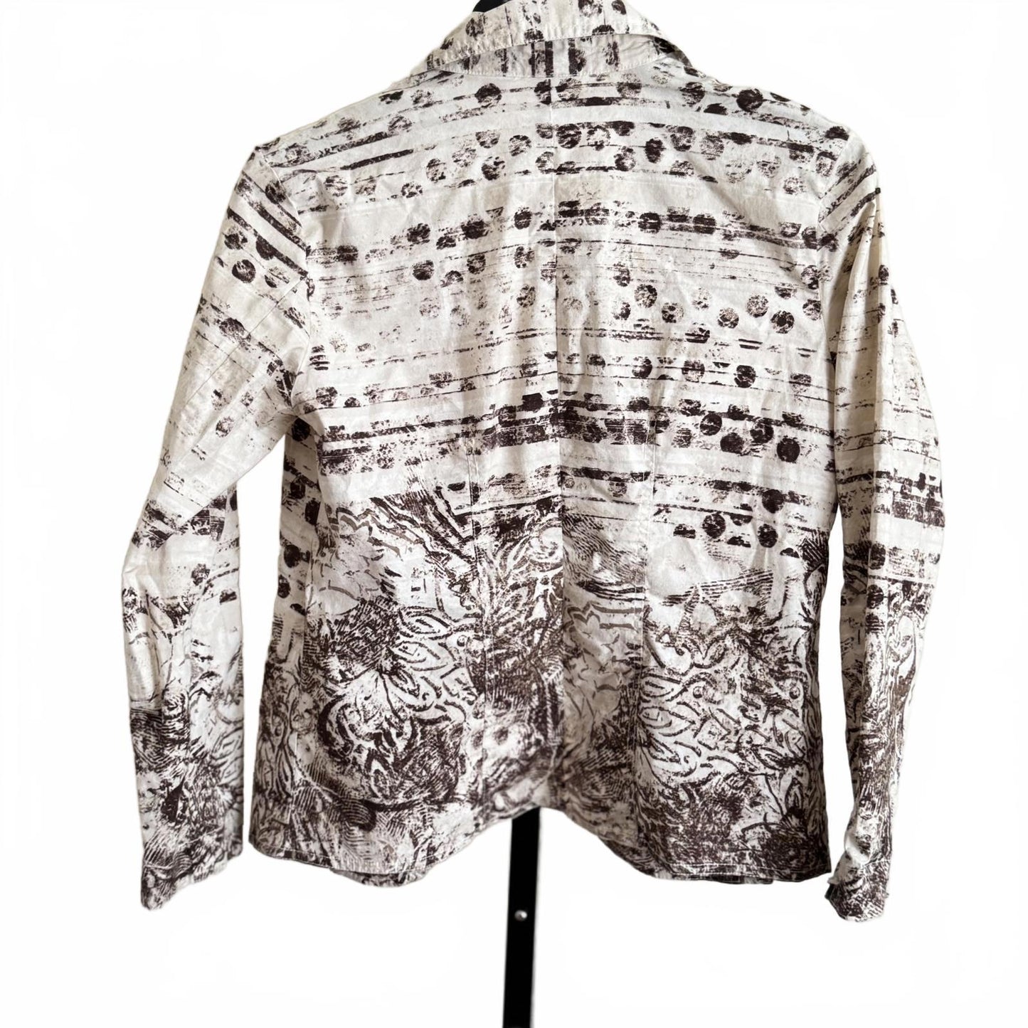 Chico’s Jacket Size Brown White Abstract Print Button Front Cotton Stretch