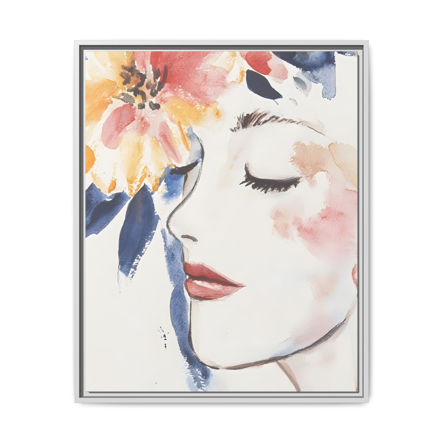 Multi-Color Framed Matte Canvas Art - Floral Face Portrait