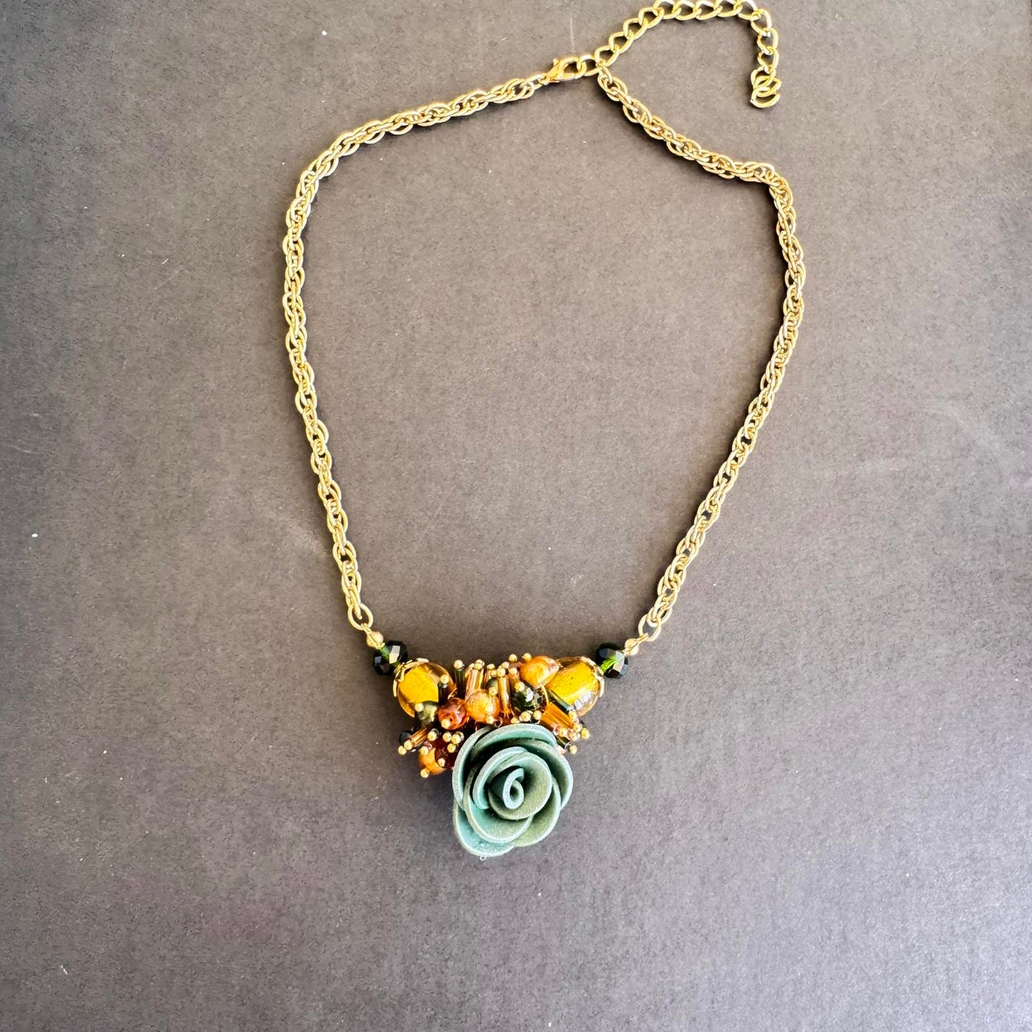 Handcrafted Floral Statement Necklace with Gold Tone Accents