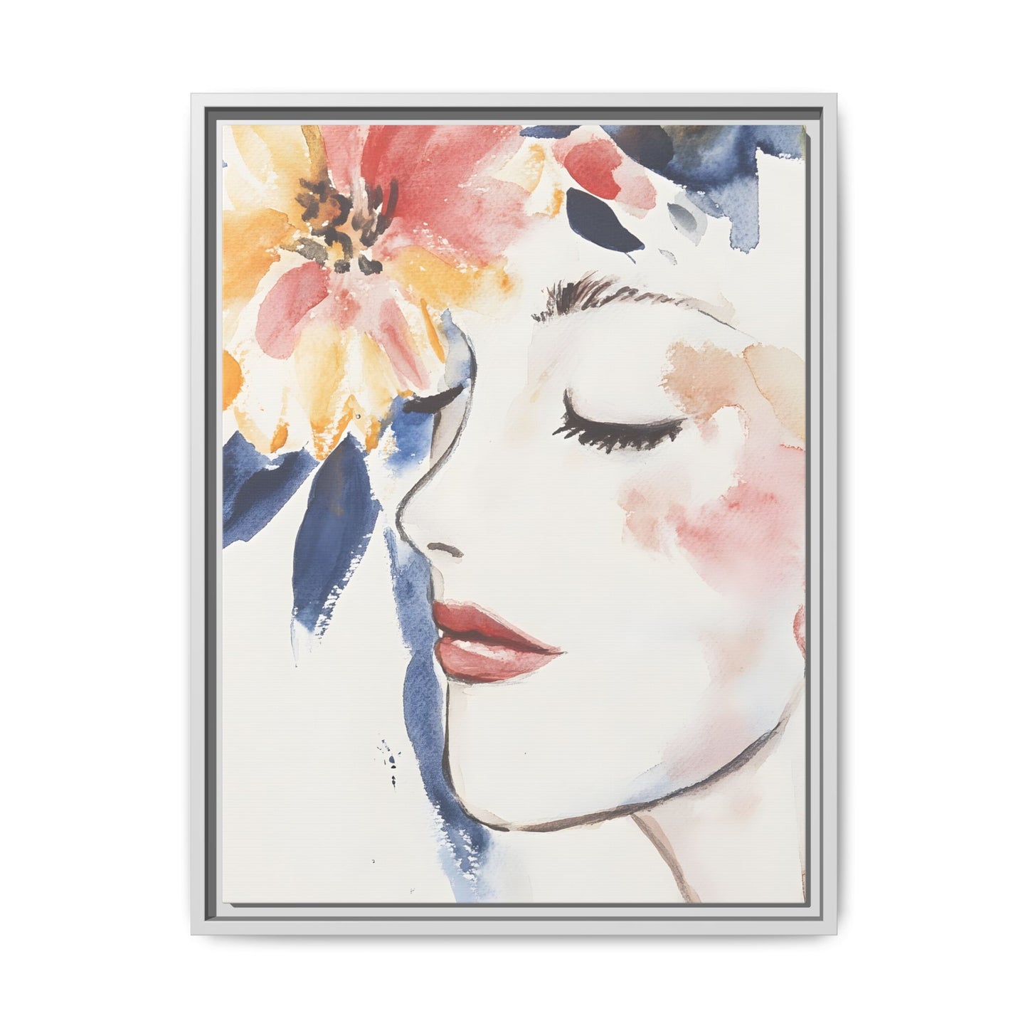 Multi-Color Framed Matte Canvas Art - Floral Face Portrait