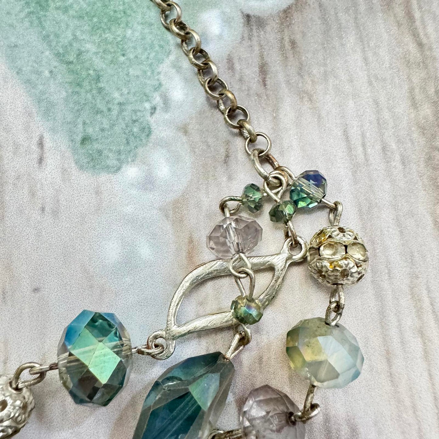 Elegant Multi-Layered Beaded Seafoam Green Color Necklace with Stud Earrings