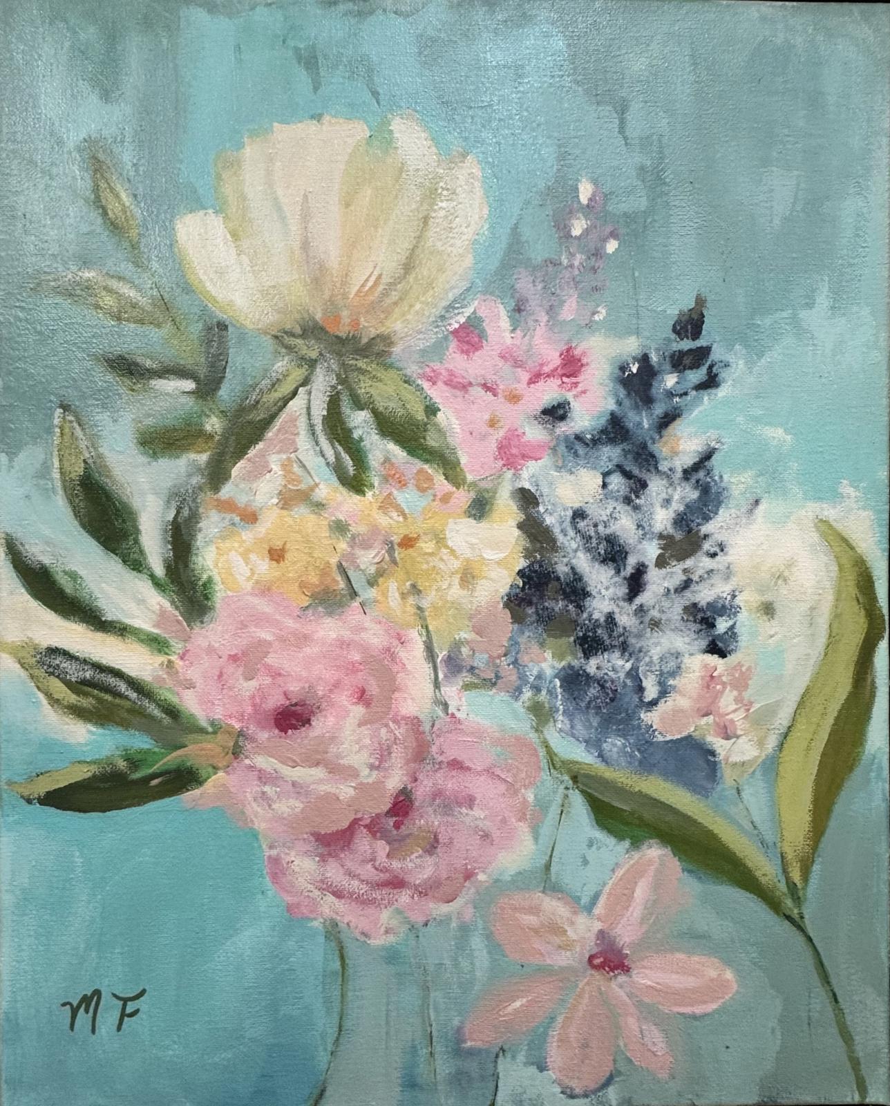 Original Painting by Mechelle Flowers — “Summer Arrangement” 16x20 Framed in Gold Floating Frame