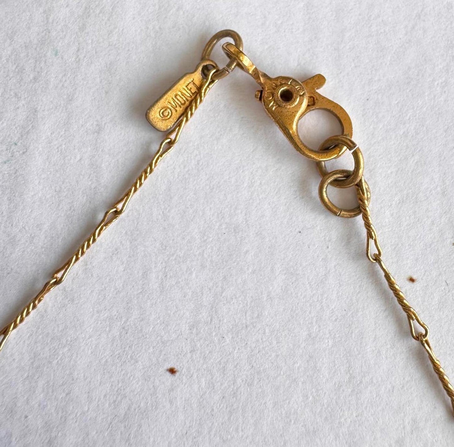 Monet Signed Vintage Elegant Gold Tone & Red Beaded Necklace Dainty