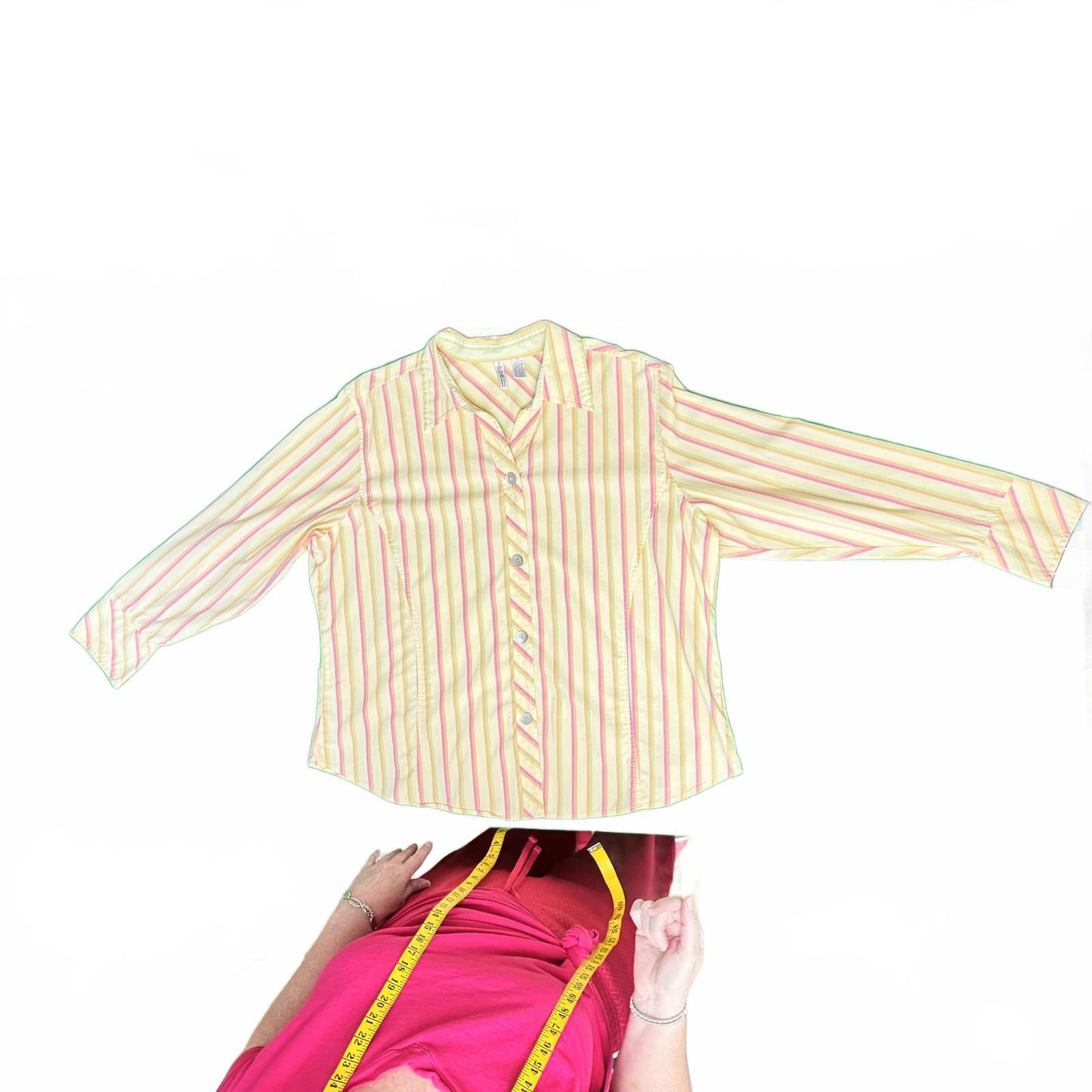 VTG Bill Blass Striped Button-Up Shirt Women’s 2X Pastel Cotton Long Sleeve Top