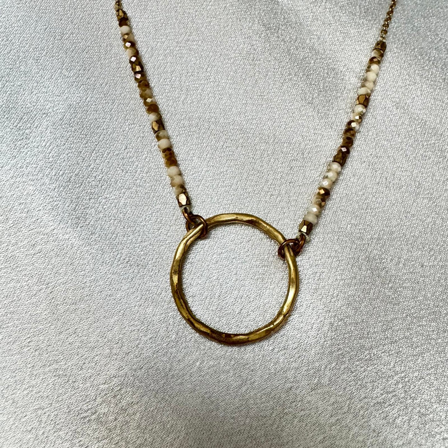 Boho Gold Tone Circle Necklace With Bead Accents with Chain Closure