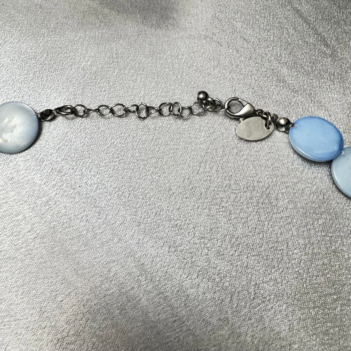 Charming Charlie's Signed Light Blue Shell Disc Necklace BoHo Resort Statement