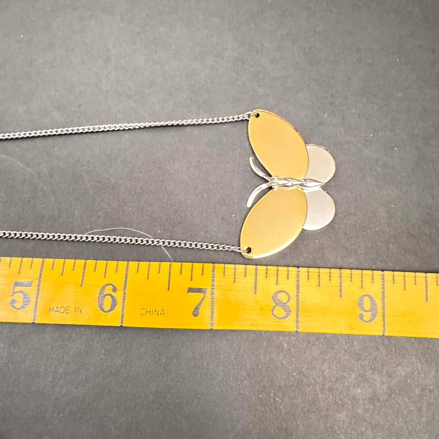 Signed Avon Butterfly Necklace – Mixed Metal Gold Silver Tone Statement