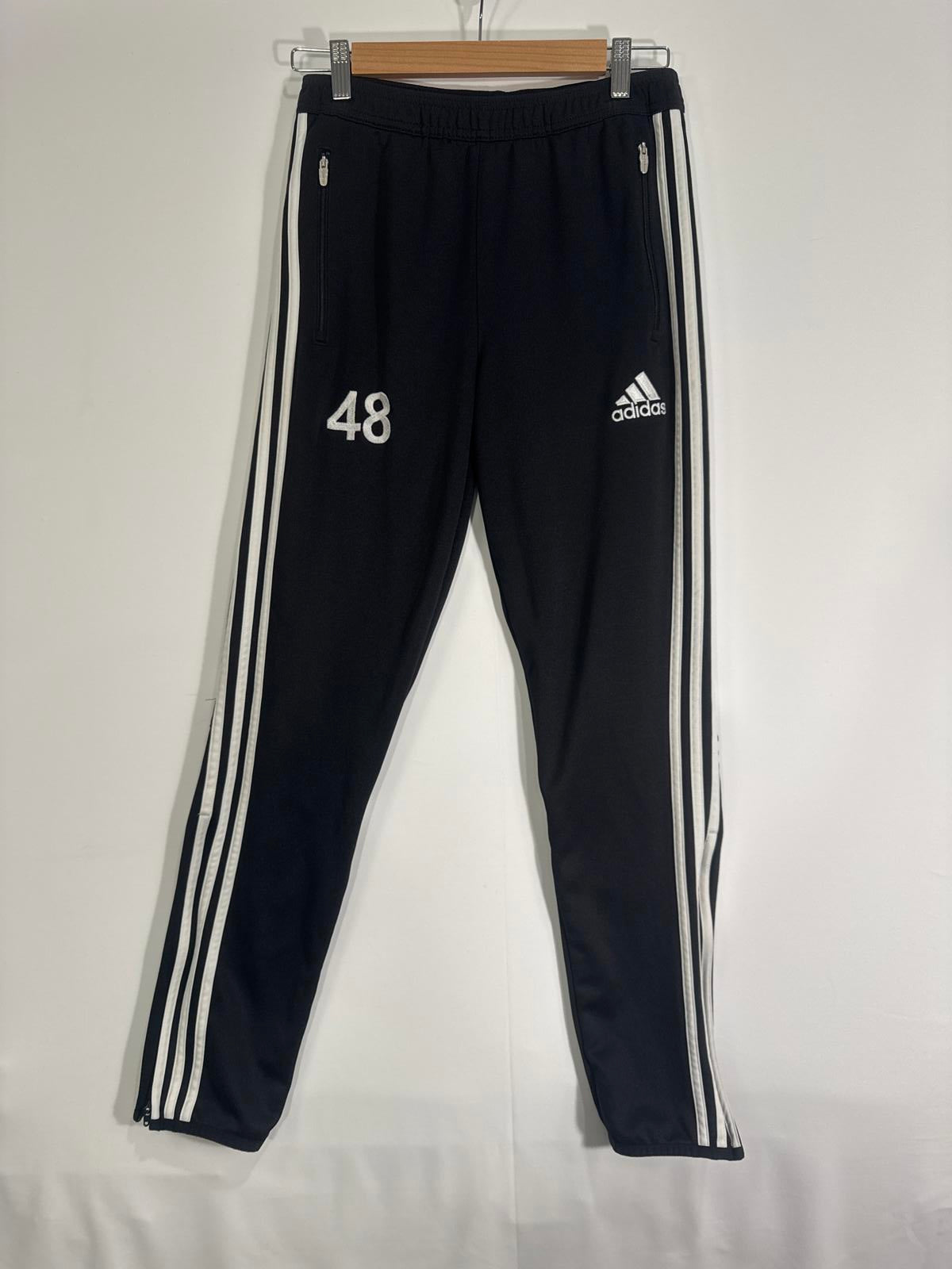 Adidas Women’s Climalite Track Pants – Size YL (14) Black/White Stripes #48 Logo