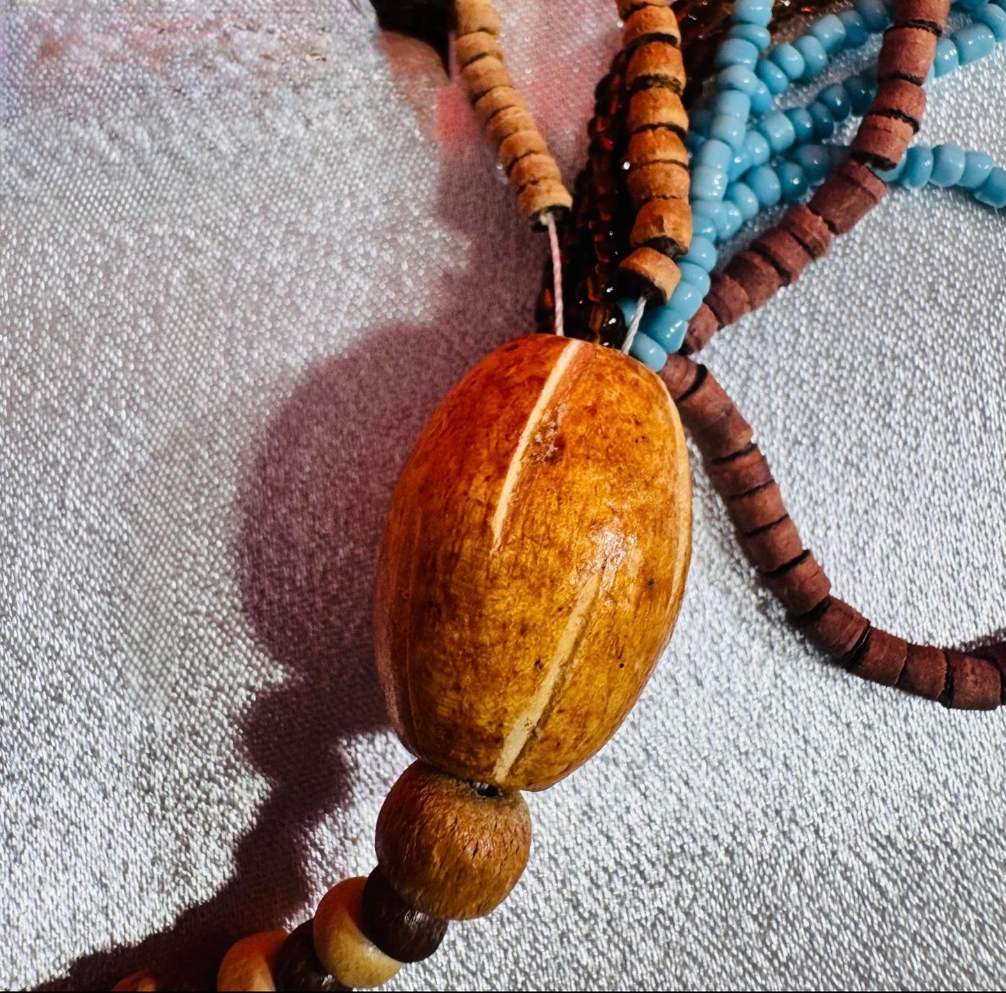 Boho Multilayer Beaded Necklace with Wooden Accents