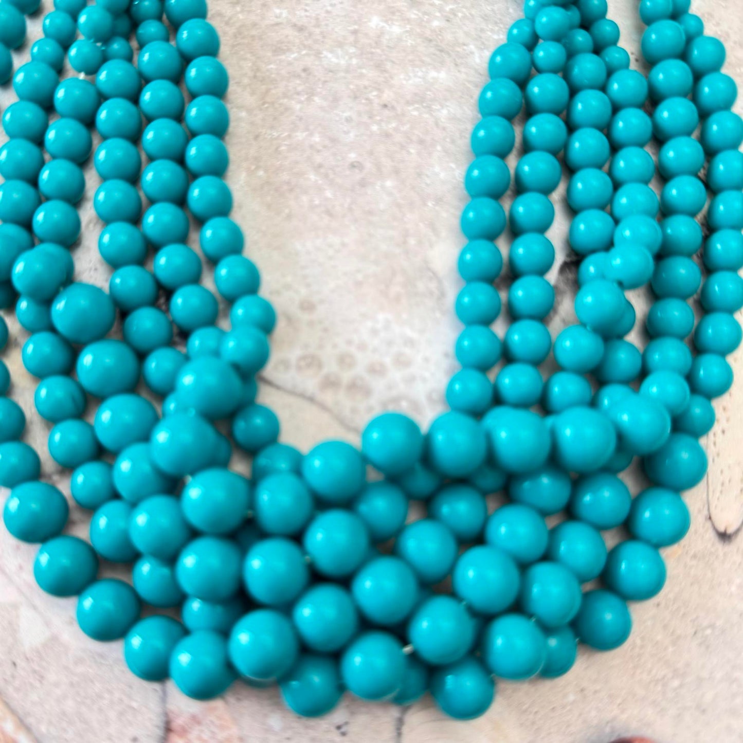 Vibrant Turquoise Color Multi-Strand Beaded Necklace Boho Beach Vibe