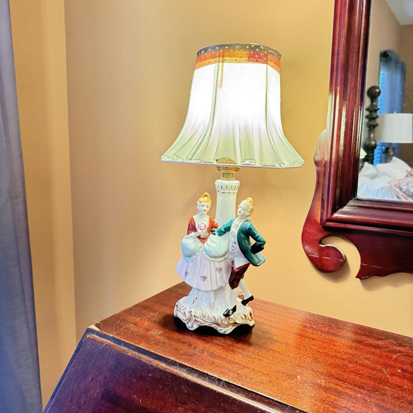Victorian Colonial vintage man woman porcelain Hand Painted lamp Japan Pair