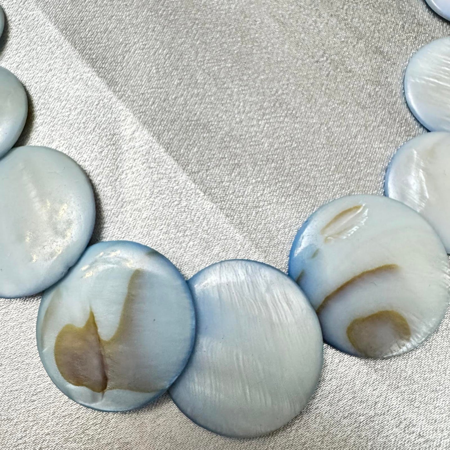 Charming Charlie's Signed Light Blue Shell Disc Necklace BoHo Resort Statement