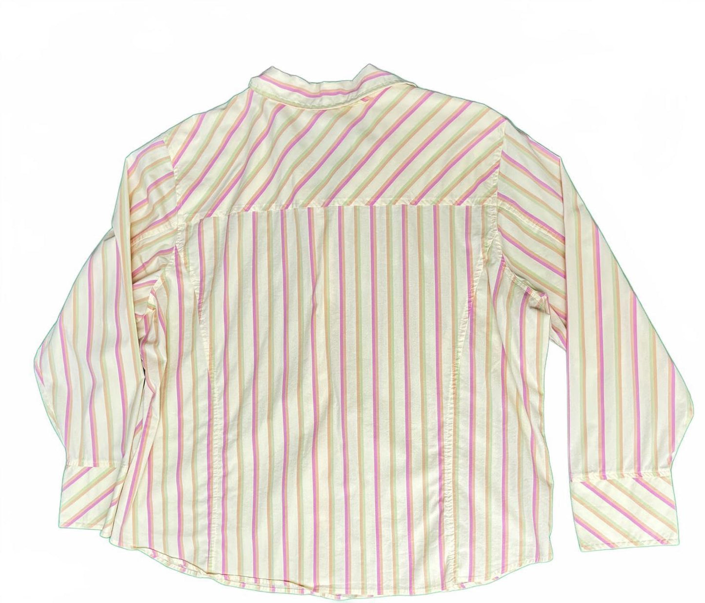 VTG Bill Blass Striped Button-Up Shirt Women’s 2X Pastel Cotton Long Sleeve Top