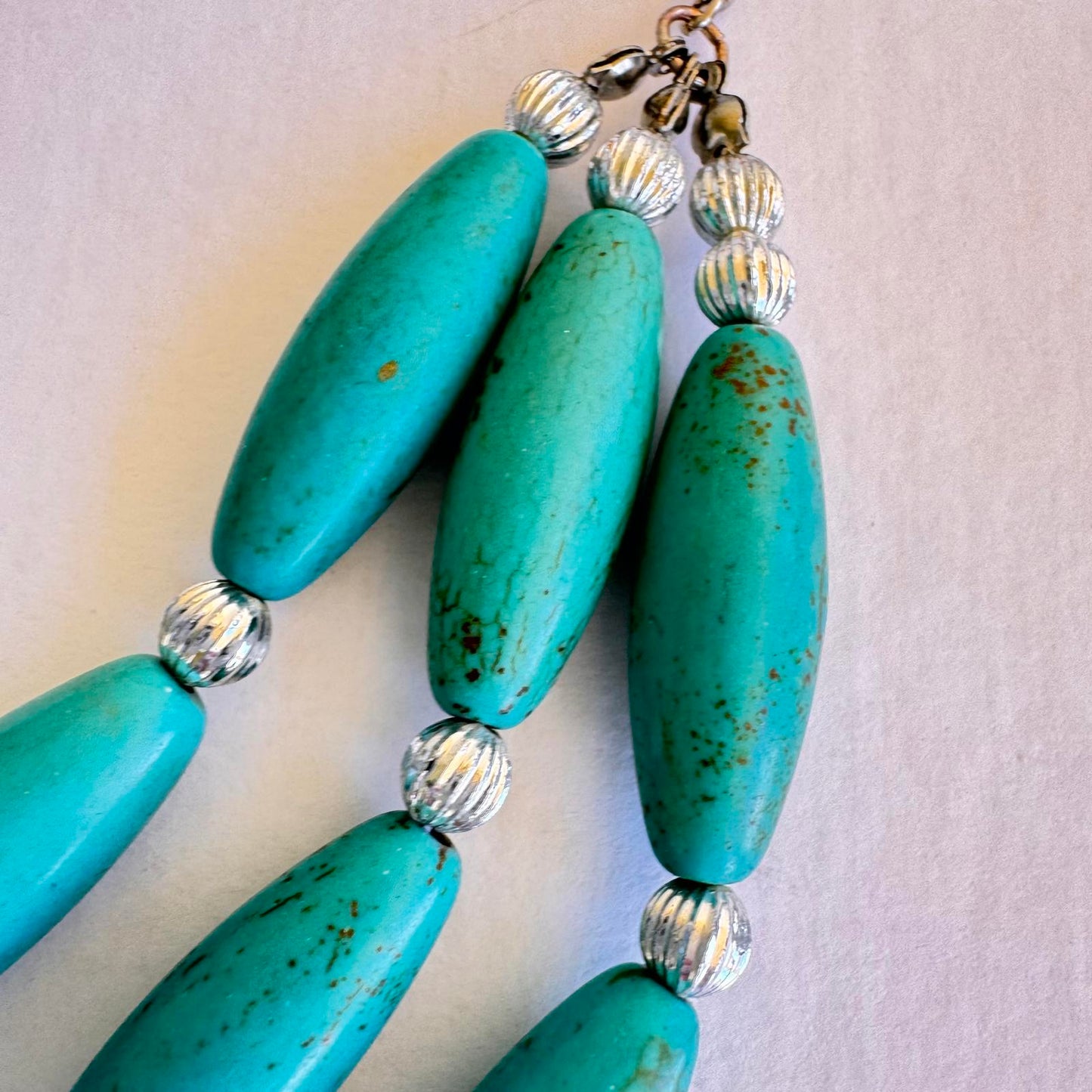 Bohemian Turquoise Color Beaded Necklace with Silver Accents