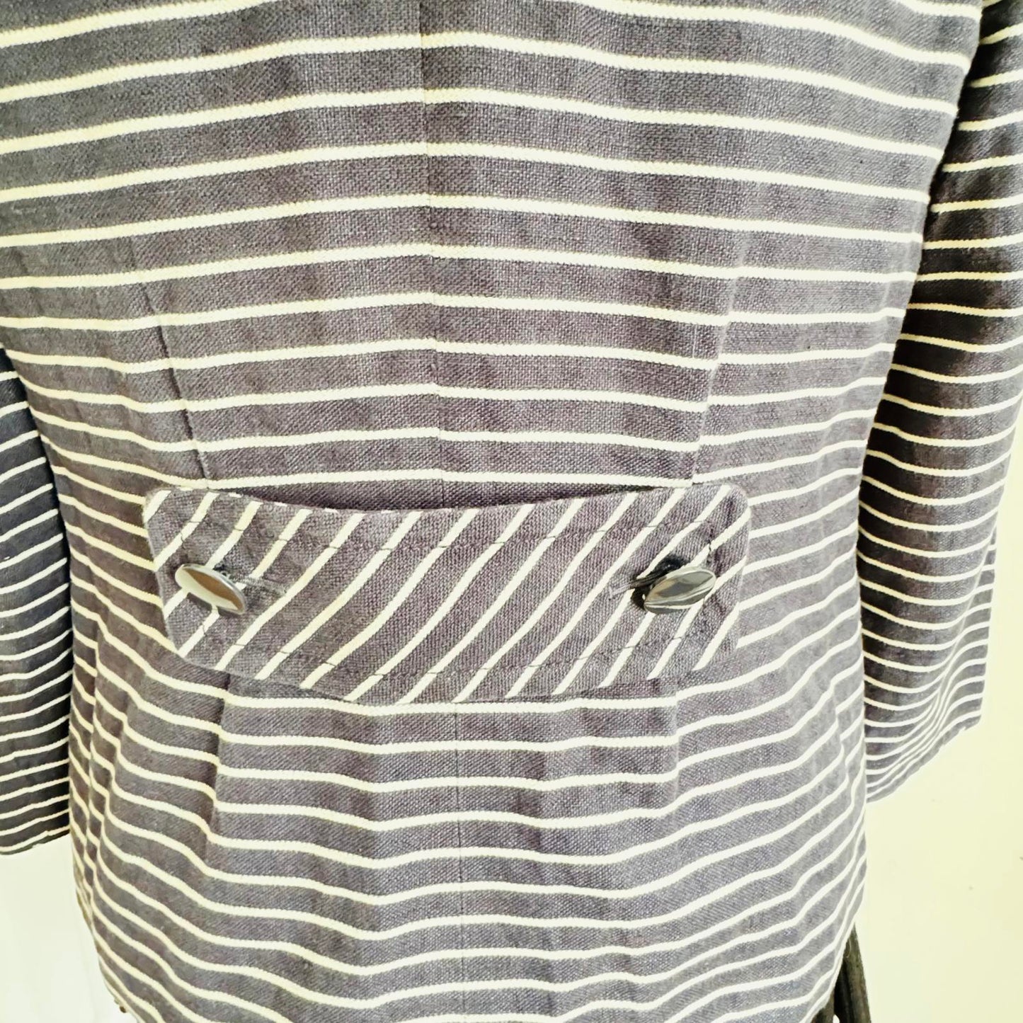 Coldwater Creek Striped Blazer Women’s 10 Navy White Cotton Linen Jacket Casual