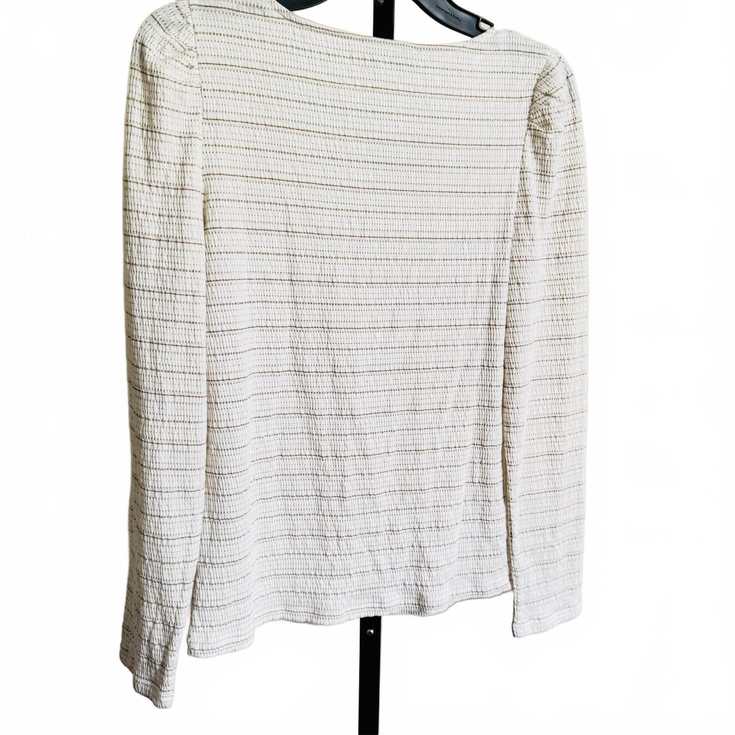 LOFT Square Neck Top Women’s M Beige White Long Sleeve Puff Shoulder Knit