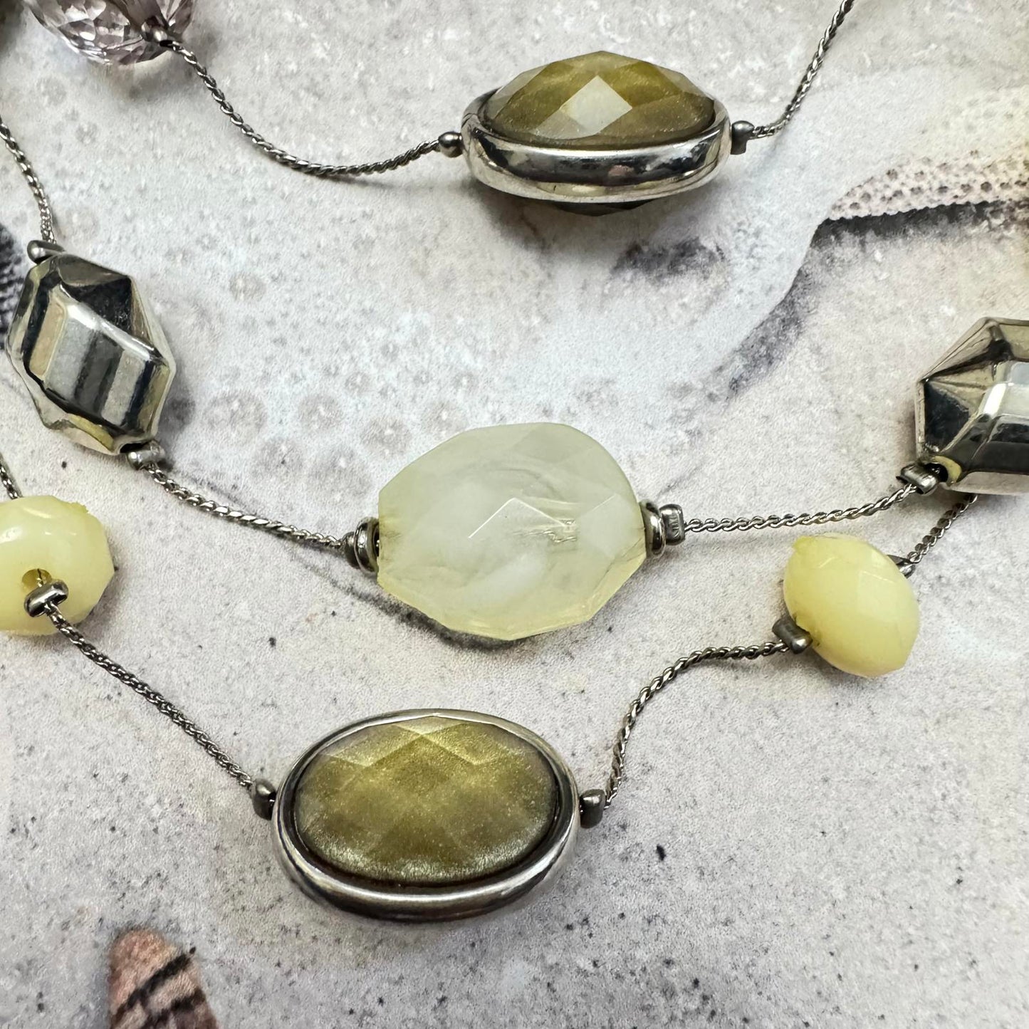 NY and Co Multi-Layer Light Green and Silver Tone Statement Necklace BoHo Beachy