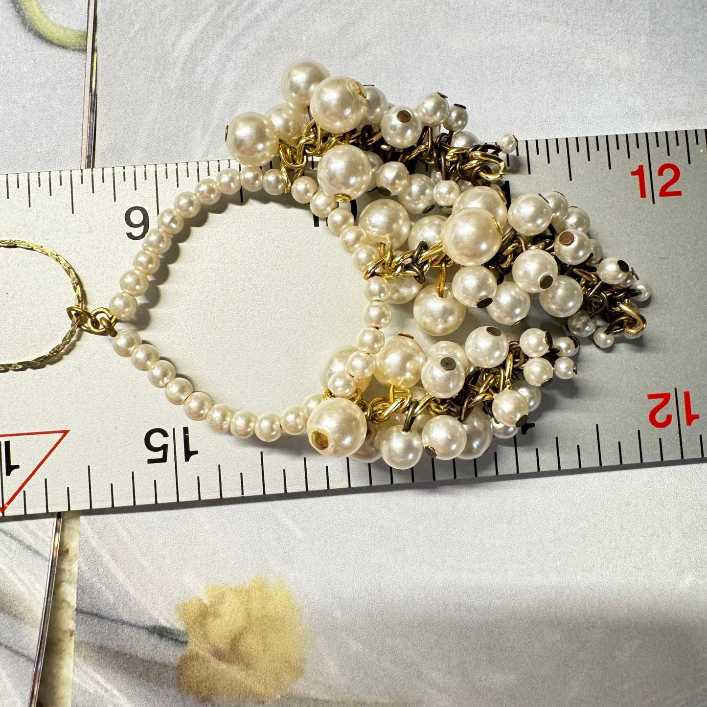 Vintage Faux Pearl Cluster Necklace with Gold Accents Korea Signed