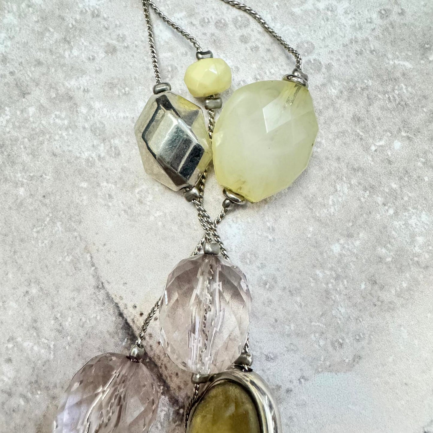 NY and Co Multi-Layer Light Green and Silver Tone Statement Necklace BoHo Beachy