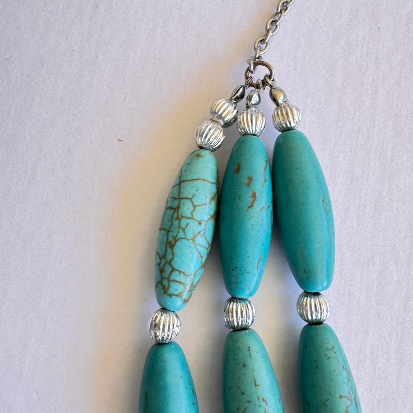 Bohemian Turquoise Color Beaded Necklace with Silver Accents