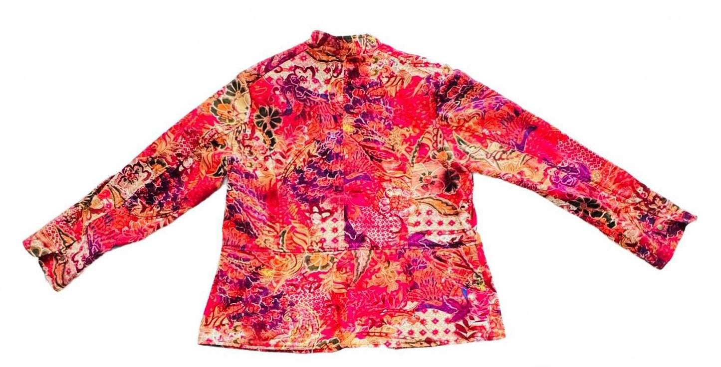 Coldwater Creek Patchwork Jacket Women’s 1X Button Front 100% Cotton Boho Artsy