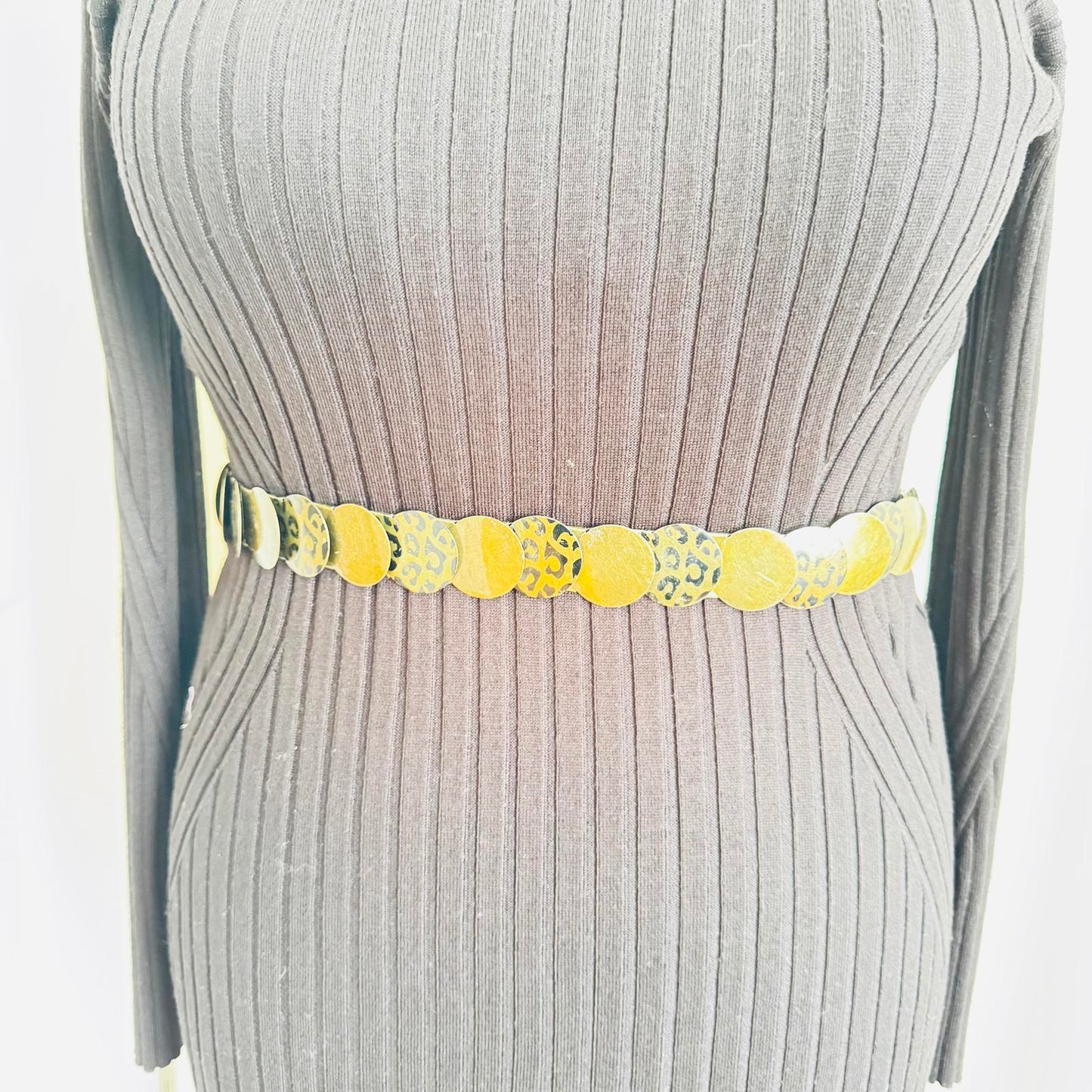 Stylish Gold & Black Leopard Print Stretch Belt Chunky Statement Belt