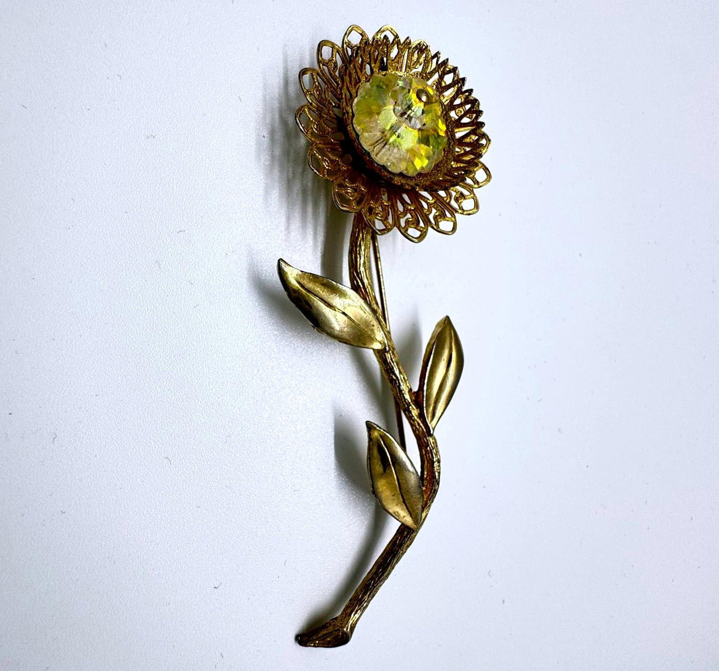 Vintage Gold Flower Brooch with Yellow Center Trendy Statement Piece