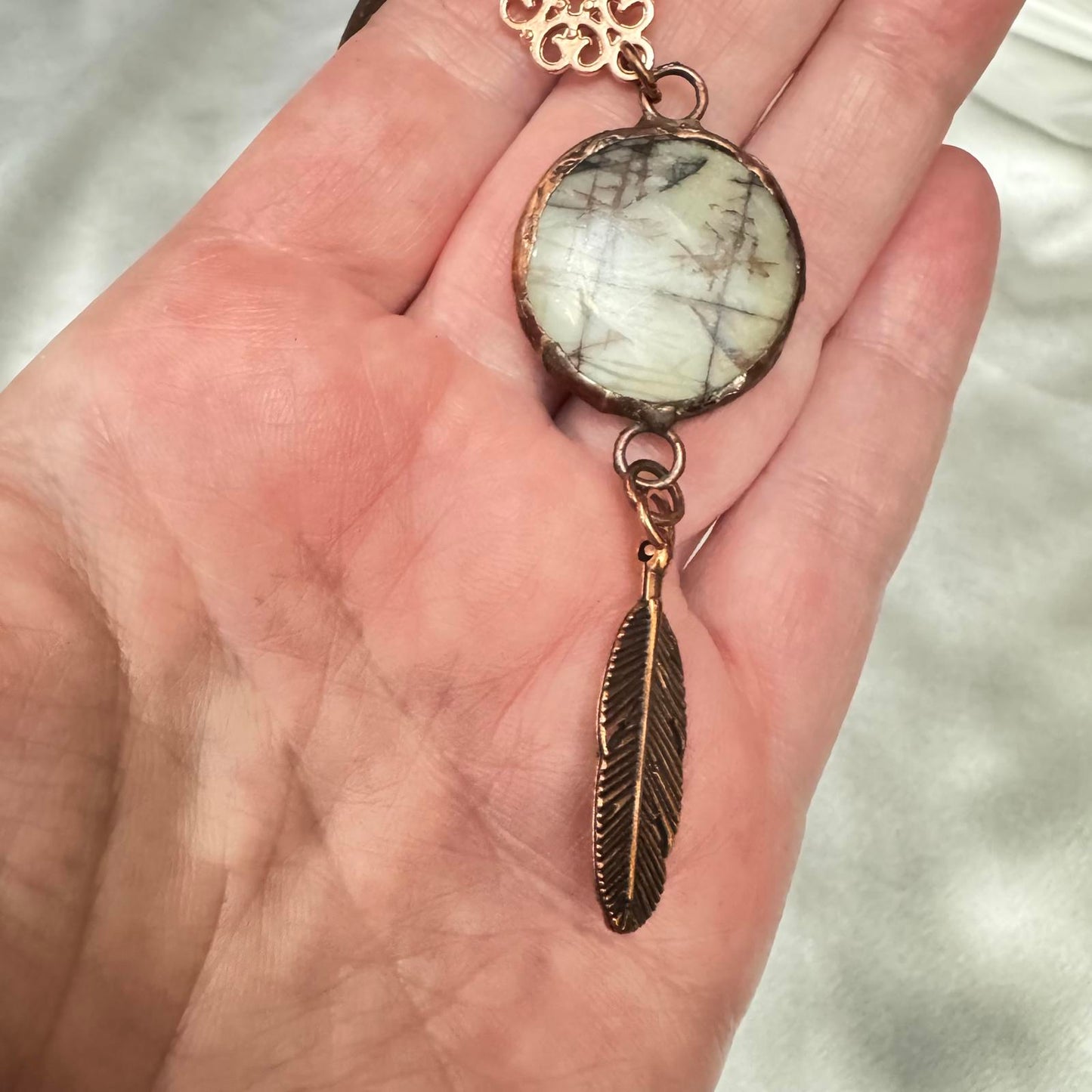 Handmade Picture Jasper Pendant Necklace – Soft Solder Copper Boho Jewelry