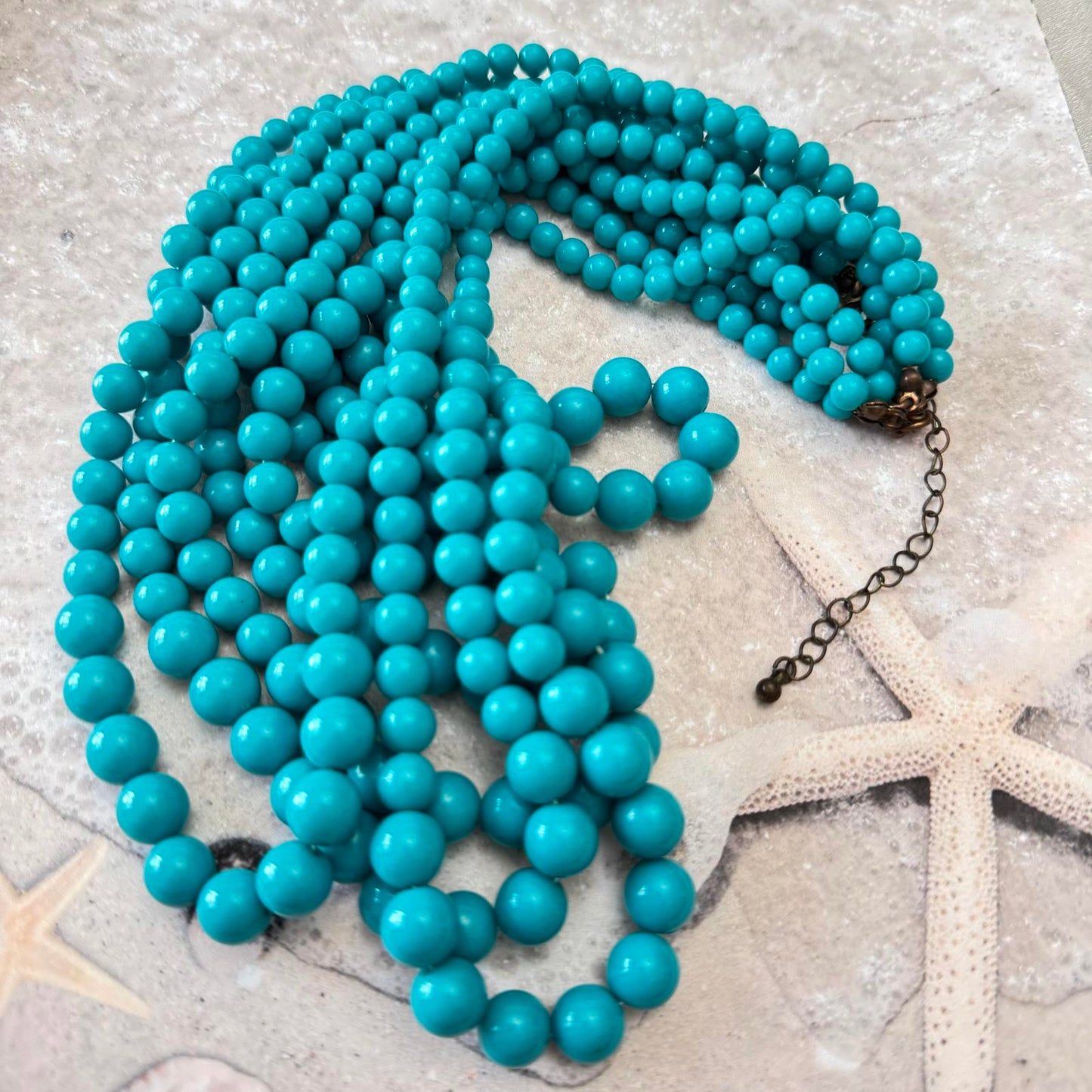 Vibrant Turquoise Color Multi-Strand Beaded Necklace Boho Beach Vibe