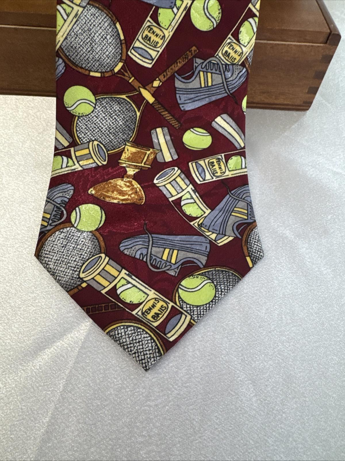 Renaissance Handmade Tennis Theme Tie - Maroon & Yellow